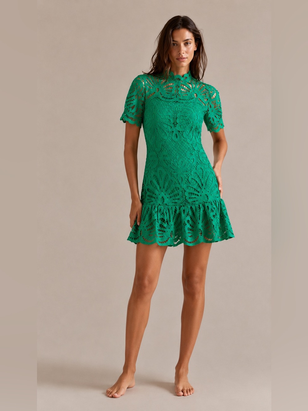 Solitaire Green Lace High-Neck Mini Dress